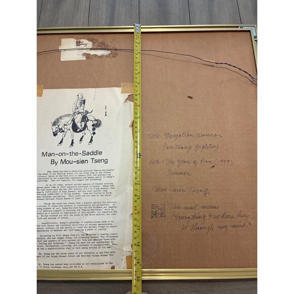 Man-on-The-Saddle-by-Mou-Sein Tseng Signed Gouache and Gold Leaf Painting - Picture 12 of 16